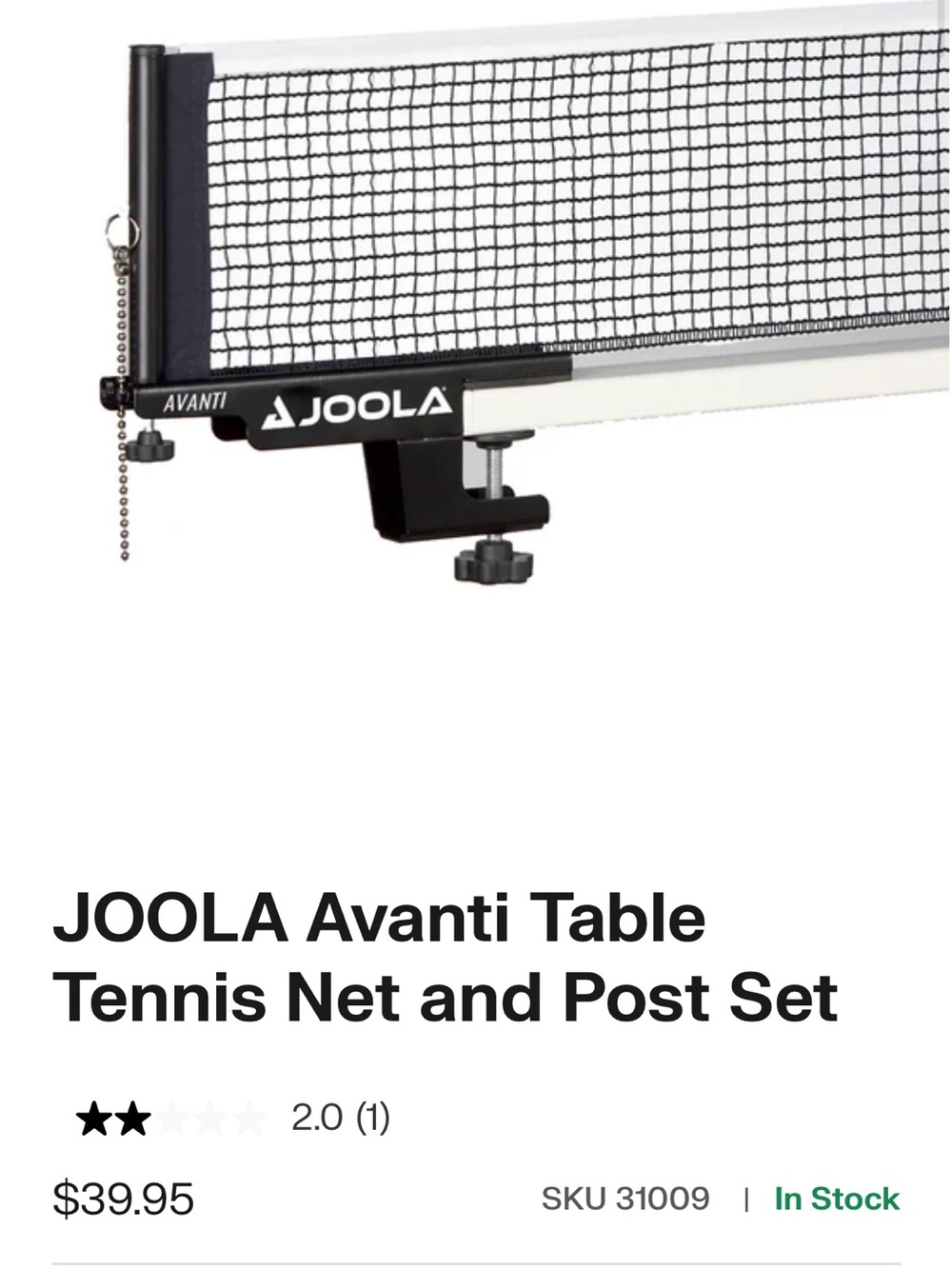 JOOLA Avanti Table Tennis Net and Post Set - Black